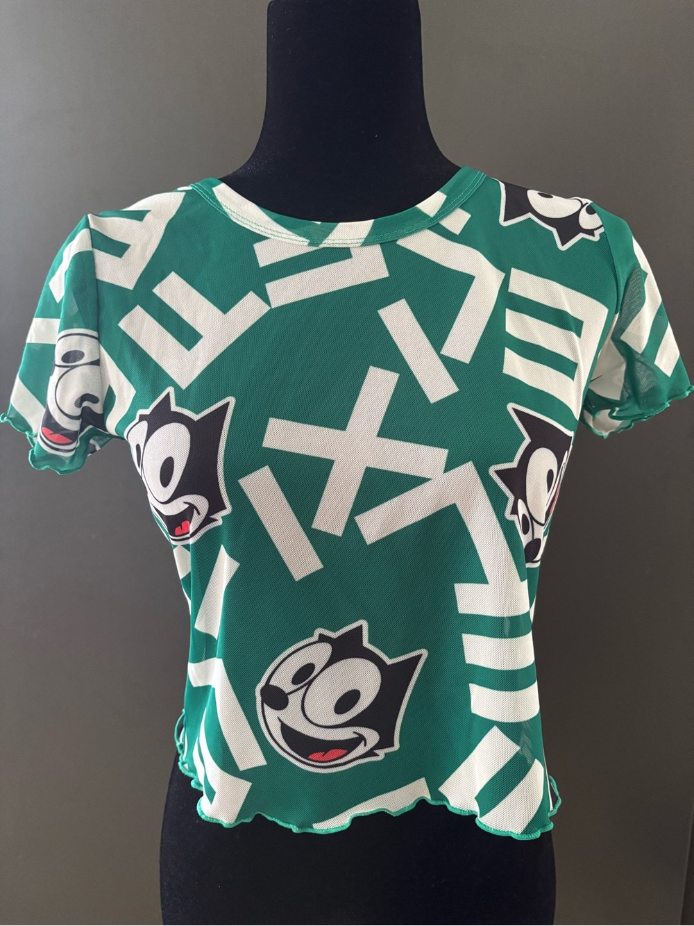 Officially Licensed Universal Studios Felix the Cat Sheer Green Crop Top, Size L